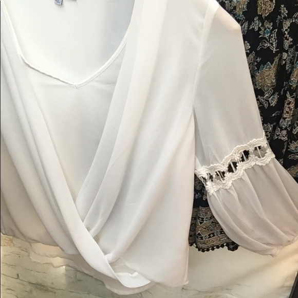 Naked Zebra Boho Chic Surplice Draped Chiffon Long Sleeve Blouse - Picture 9 of 9